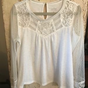 New York and Company Sheer White Long Sleeve Lace Blouse
